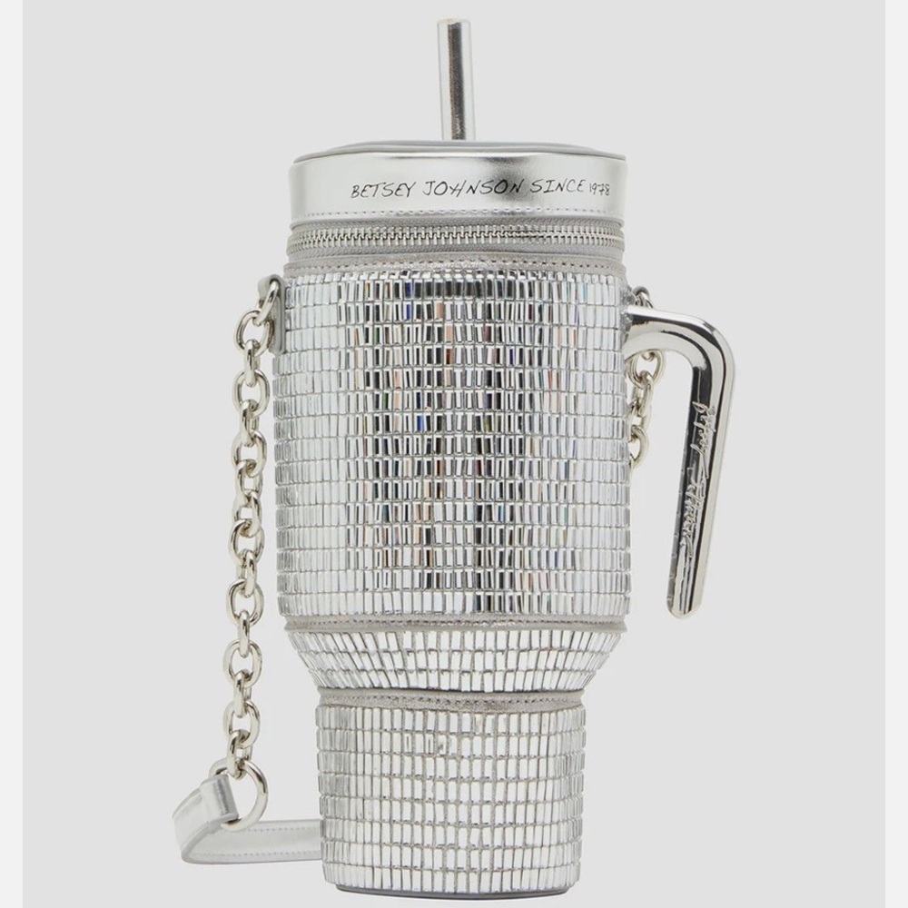 NWT Betsey Johnson Kitsch Hydration Honey Silver Tumbler Bag